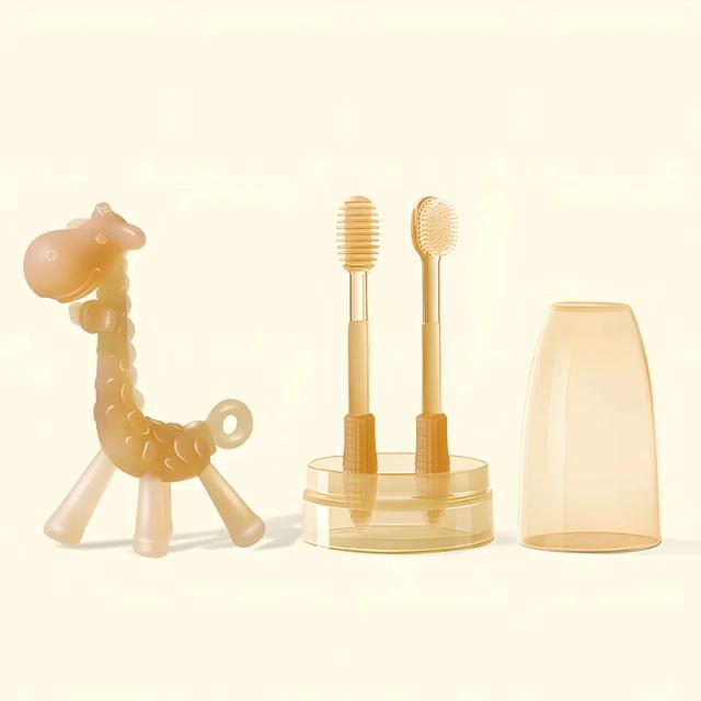 Escova de Dentes de Silicone para Bebês Cerdas Macias e Capa Protetora