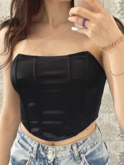Sem mangas fora do ombro moda sexy espartilho colheita topos colete roupa interior feminina sem costas bustier topo sólido - Image 3