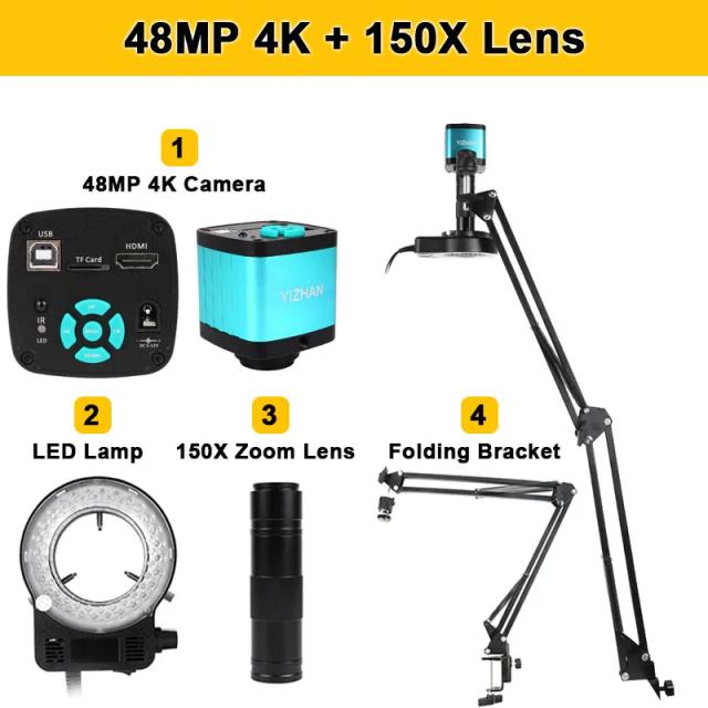 Microscópio Digital HD 4K 48MP Zoom 1-150X com Câmera Tipo C HDMI para Eletrônicos