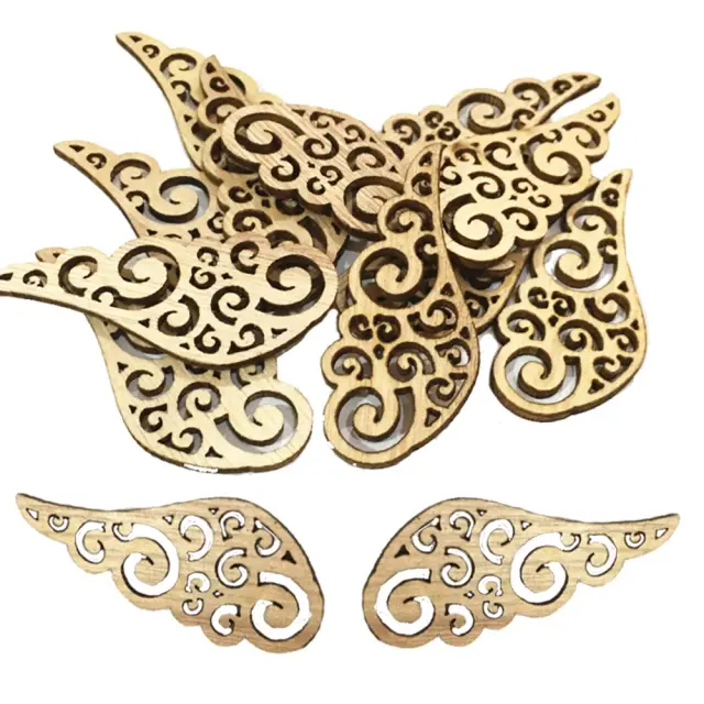 10 pçs asa de anjo chip de madeira natural em branco artesanato ornamentos diy decorações fatias acessórios para decoração do quarto casa