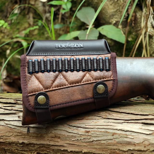 Acessórios de Caça Tourbon: Apoio de Bochecha para Rifle com Alças para Munição para Rifle Rimfire .22 LR / .17 HMR em Couro e PU