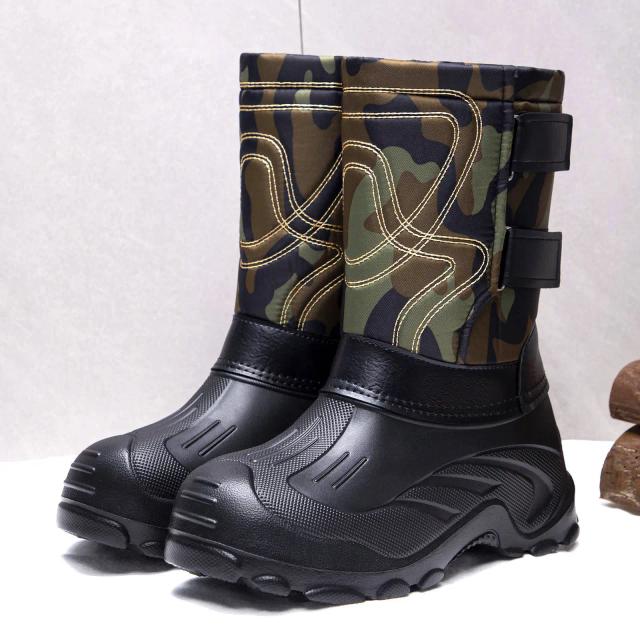 Botas de Neve Masculinas Cano Alto Forro Lã Couro Sintético Impermeável Antiderrapante 1 Par