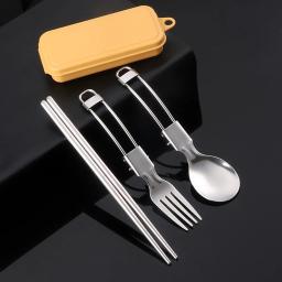 Talheres de piquenique utensílio de acampamento fácil armazenamento design dobrável seguro e seguro colher pauzinhos garfo conjunto aço inoxidável - Image 5