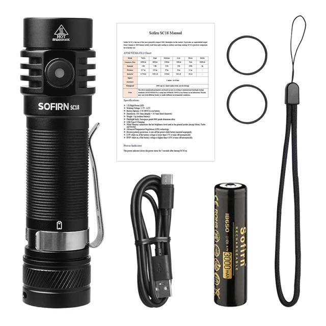 Sofirn SC18 1800lm EDC Lanterna USB C Recarregável SST40 LED 18650 Tocha TIR Optics Lens Lanterna com Indicador de Energia