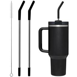 Palha de aço inoxidável com ponta de silicone para stanley cup 2 peças canudos de substituição para stanley 40oz/30oz copo 1pcs escova de palha - Image 1