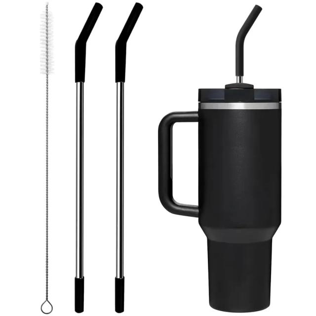 Canudos de Aço Inoxidável com Ponta de Silicone para Copo Stanley 40oz/30oz - Kit com 2 Canudos e 1 Escova
