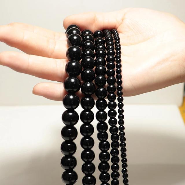 Pedra Obsidiana Natural Preta Lisa Redonda para Joias DIY Pulseira Colar
