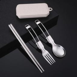 Talheres de piquenique utensílio de acampamento fácil armazenamento design dobrável seguro e seguro colher pauzinhos garfo conjunto aço inoxidável - Image 3