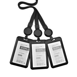 Capa preta para cartão de trabalho de identificação, com carretel de crachá retrátil, cordão, nome, porta-crachá, etiqueta no peito, manga para cartão de passagem de trabalho - Image 1