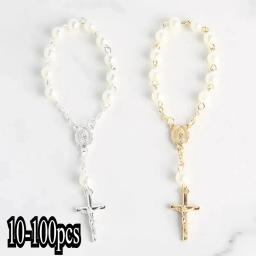 10-100 pçs mini rosários memórias para batismo comunhão católica cruz mini rosário pulseira grânulo para batismo favores batismo - Image 1