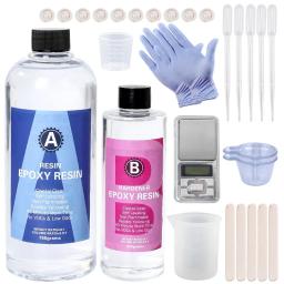 Kit de resina epóxi de mistura fácil, resina ab cristalina com palitos, copos graduados e luvas para fazer jóias, artesanato de arte diy - Image 1