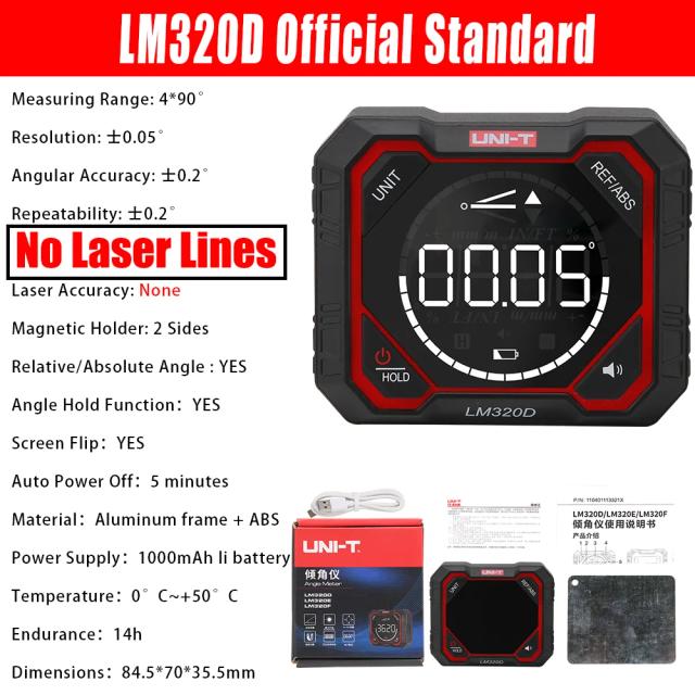 UNI-T LM320D/E/F Inclinômetro Digital com Medição de Ângulo Relativo e Absoluto