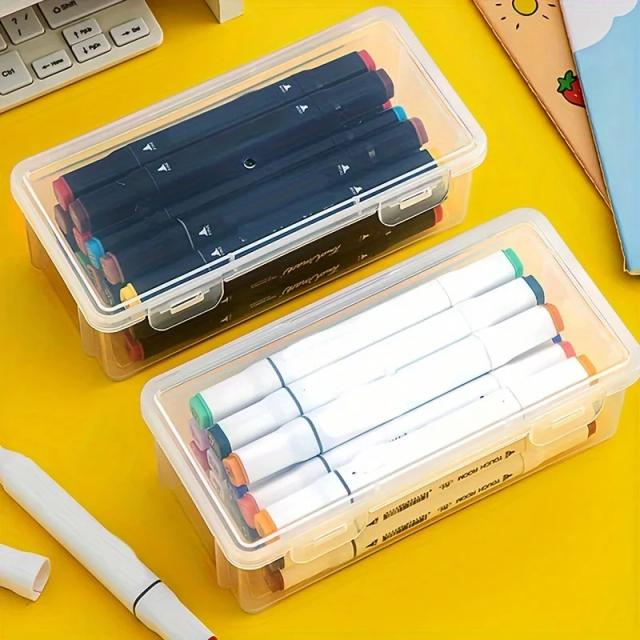 Caixa de Lápis de Plástico Transparente Grande 2 Peças Armazenamento Portátil de Papelaria