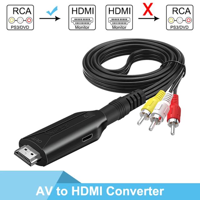 Mini AV RCA CVBS para HDMI Adaptador Macho 1080p Conversor de Vídeo