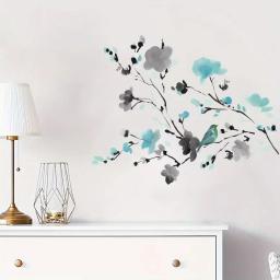 Pintura a tinta aquarela flor azul ramo de pássaro adesivos de parede removíveis para quarto sala de estar porta decoração decalques de parede - Image 4