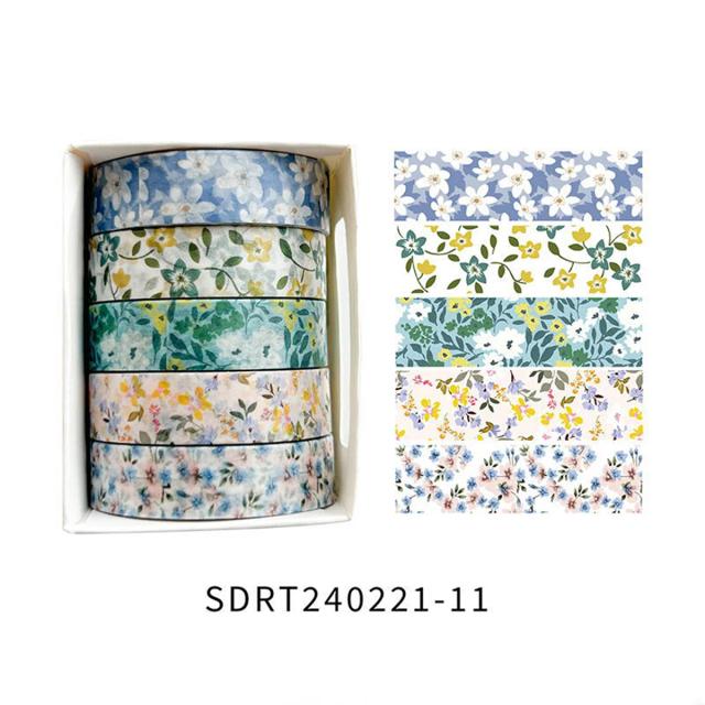 5 Rolos Fita Decorativa Romântica em Caixa - Fita Washi Estilo Fofo para Estudantes