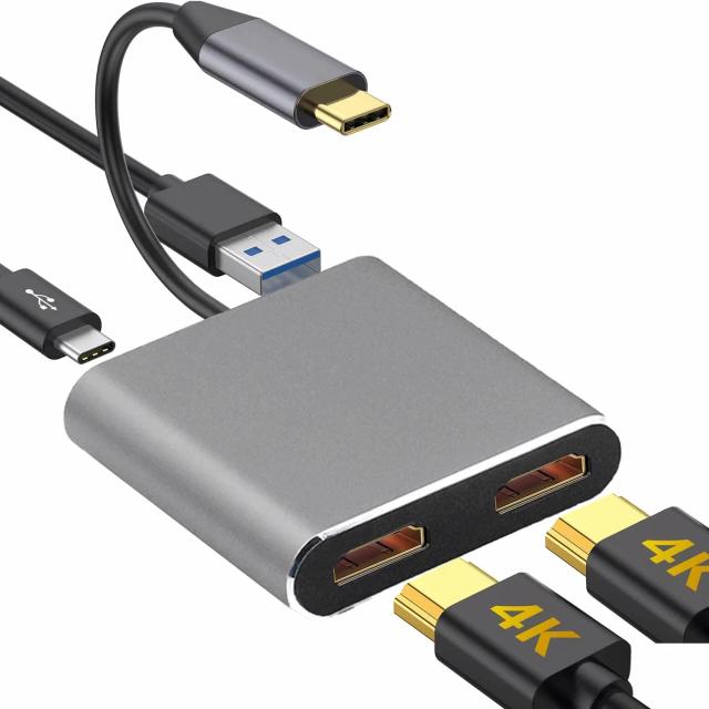 Hub USB C para MacBook Pro Air 4K UHD Display Thunderbolt3 HDMI Duplo 2 Monitores USB 3.0 PD