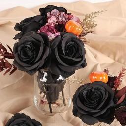 5/10 pçs rosas pretas artificiais para decoração de casa, flores falsas de haste longa sem vaso, peça central de mesa de festa de casamento de halloween - Image 4