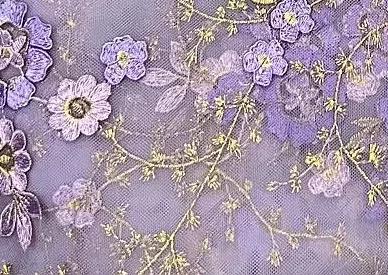 Tecido Renda Tule 3D Flor Roxo 130cm