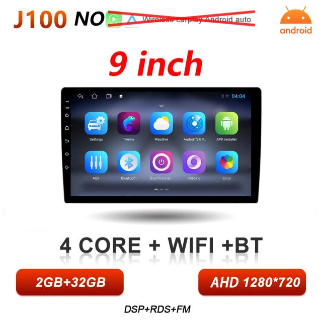 Rádio Automotivo Android 16 Universal 9/10 polegadas QLED CarPlay Android Auto GPS WiFi Bluetooth 2 DIN