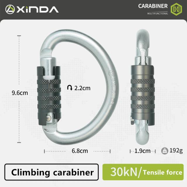 Mosquetão Xinda 30KN Trava Automática Aço Ovál para Escalada