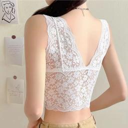 Sutiãs de renda superior feminino decote em v profundo lingerie sexy fio livre sutiã regatas roupa interior feminina v volta bralette acolchoado camisola - Image 3