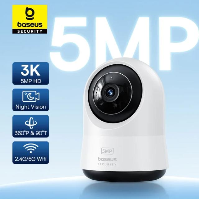 Baseus Câmera IP 5MP 3K WiFi 2.4G/5G Interna Pan & Tilt 8x Zoom Digital