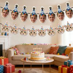 Faixa de Aniversário Personalizada com Foto, Banner de Bandeirolas com Estampa de Chapéu de Aniversário para Lembrancinhas de Festa de Aniversário, Banner de Feliz Aniversário - Image 4