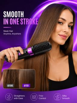 Escova Alisadora Portátil com Carregamento USB, Pente Quente Sem Fio com Revestimento Cerâmico, Ferramenta de Estilização Iônica Anti-Frizz - Image 1