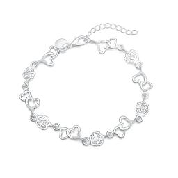 Linda Pulseira de Prata Esterlina 925 para Mulheres, Pulseira com Coração, Corrente de Flores Encantadora, Moda para Casamento e Festa, Joia Bonita para Senhoras. - Image 3