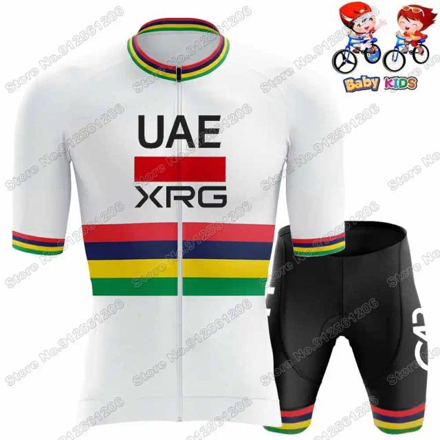 Conjunto de Camisola de Ciclismo Infantil UAE Team 2026 Campeão Mundial,Roupas de Ciclismo Meninos Meninas,Tadej Pogačar México Isaac del Toro,Camisas de Ciclismo de Estrada Crianças,Calças de Ciclismo