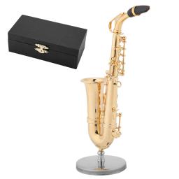 Réplica de saxofone alto em miniatura ZK40 com suporte e estojo enfeites de modelo de instrumento banhado a ouro - Image 6