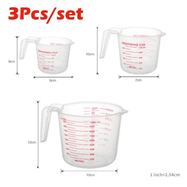 Conjunto 3 Copos Medidores PVC com Escala 250ml, 500ml, 1000ml