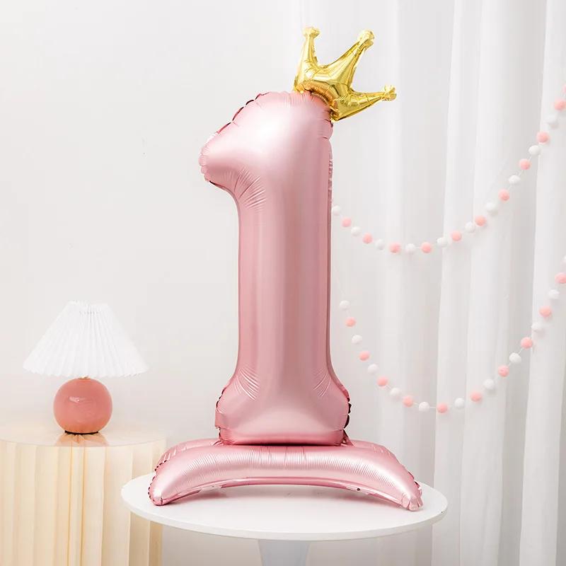 42 polegada coroa decoração rosa folha de alumínio digital balão número para festa de aniversário decoração suprimentos meninas aniversário favor - Image 1
