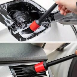 Conjunto de escova para detalhamento de carro, 5 peças-preto e vermelho, ideal para painel, aberturas de ar, rodas e muito mais-alça de plástico durável para eficiência - Image 5