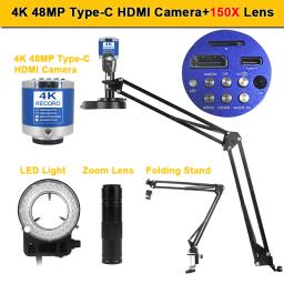 Microscópio de solda com lente zoom 1-150X HD 4K 48MP 1080P Câmera industrial Tipo C HDMI Vídeo Microscópio digital para eletrônicos - Image 1