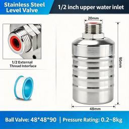 Válvula de bóia automática para controle de nível de água em aço inoxidável 304, 1/2" 3/4", válvula de bóia mini com desligamento automático, sem necessidade de eletricidade, controlador automático de nível de água para tanques e torres de água - Image 3