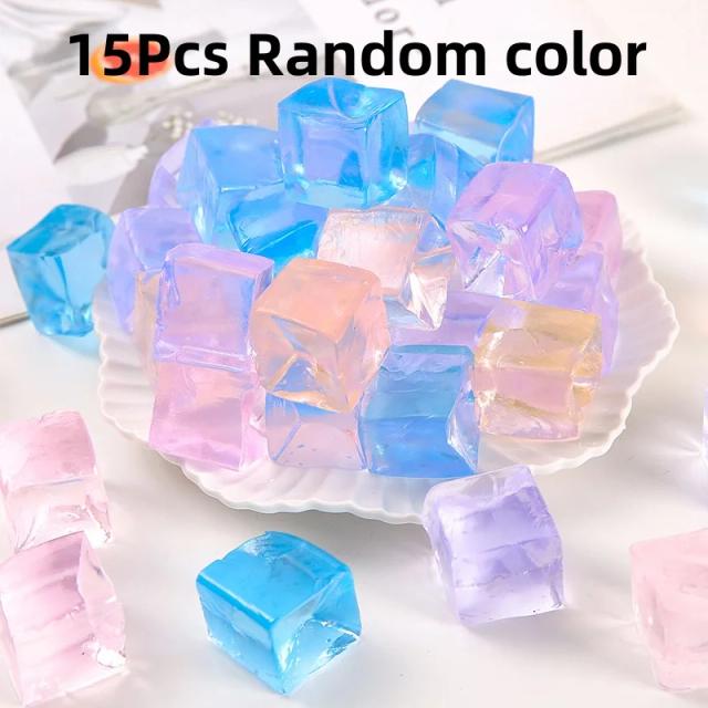 Mini Brinquedos Squishy Cubo de Gelo Transparente 15 Peças Alívio de Estresse