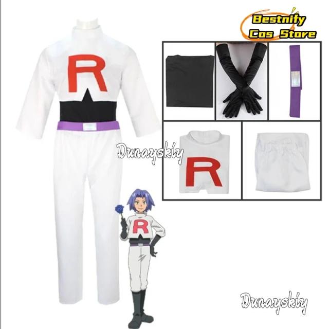 Jogo equipe foguete cosplay jessie musashi james kojirou traje halloween anime acessórios peruca conjunto completo roleplay cos sportwear