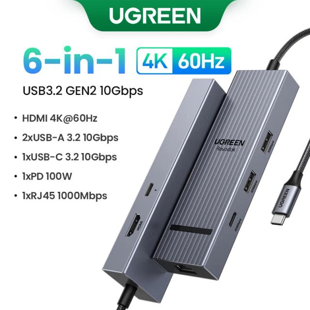 UGREEN Hub USB-C 10Gbps 4K60Hz HDMI PD100W Divisor USB para Laptop Macbook iPad Telefone Android Estação de Docagem