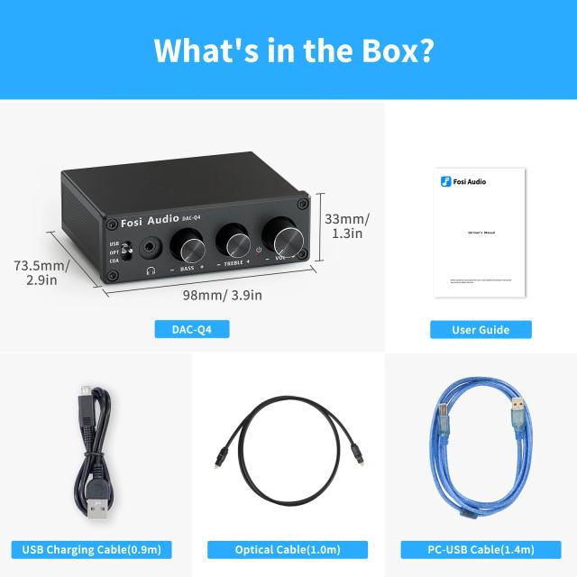 Fosi Audio Q4 Mini Estéreo USB DAC & Amplificador de Fone de Ouvido Conversor de Áudio 24-bit/192kHz