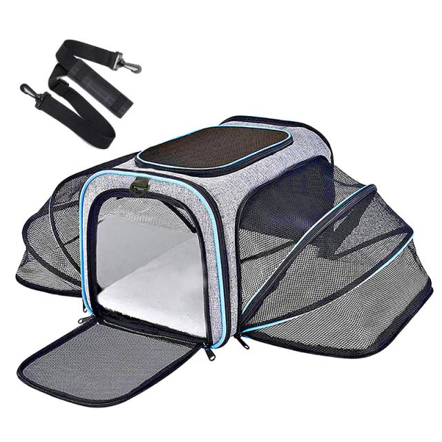 Porta-animais de estimação expansível aprovado pela companhia aérea para cães e gatos pequenos – Bolsa de viagem dobrável de lados macios com acesso de 4 vias