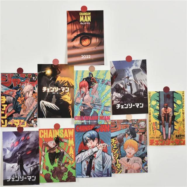 Chainsaw Man Anime Japonês Cartaz Adesivo 10 Peças Decoração de Parede
