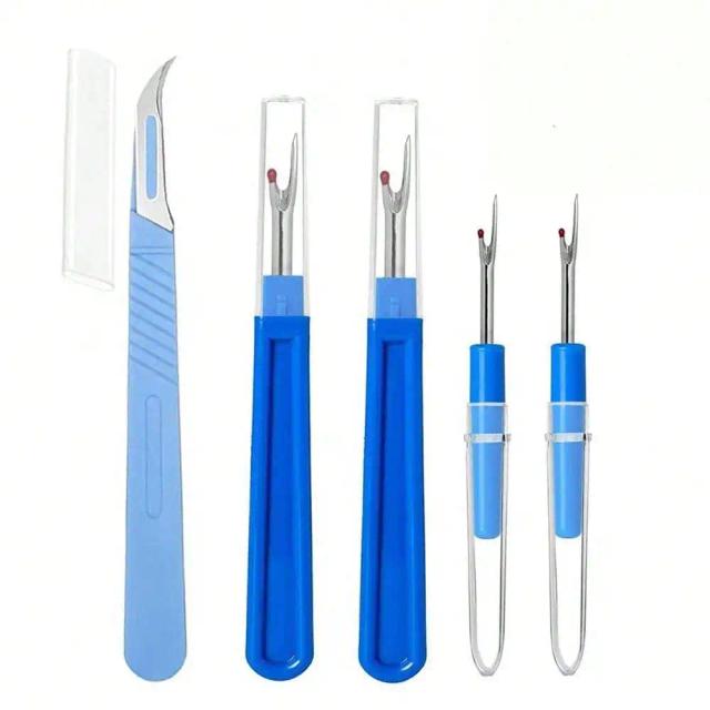 Kit Descosturador de Pontos Azul para Artesanato e Bordado - 5 Peças