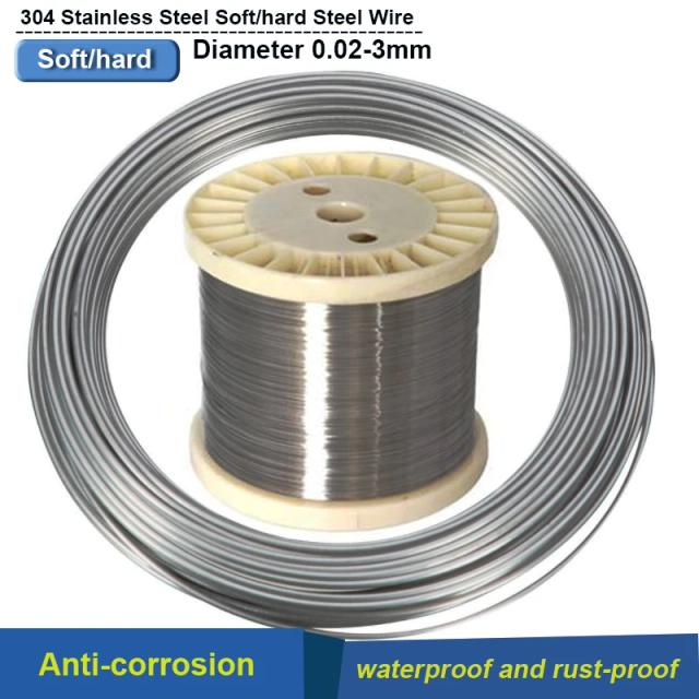 Novo 1 peça de 1-100 metros de fio de aço inoxidável 304, macio/duro, com diâmetro de 0,02-3mm, fio de ferro macio de fio único, à prova de ferrugem