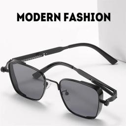 Homens dirigindo óculos de sol vintage steampunk quadrado óculos de sol armação de metal com dobradiças de mola feminino óculos de motorista na moda - Image 4