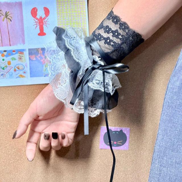 Luvas Sem Dedos de Renda Lolita Jk 1 Par Pretas Góticas Elásticas Longas