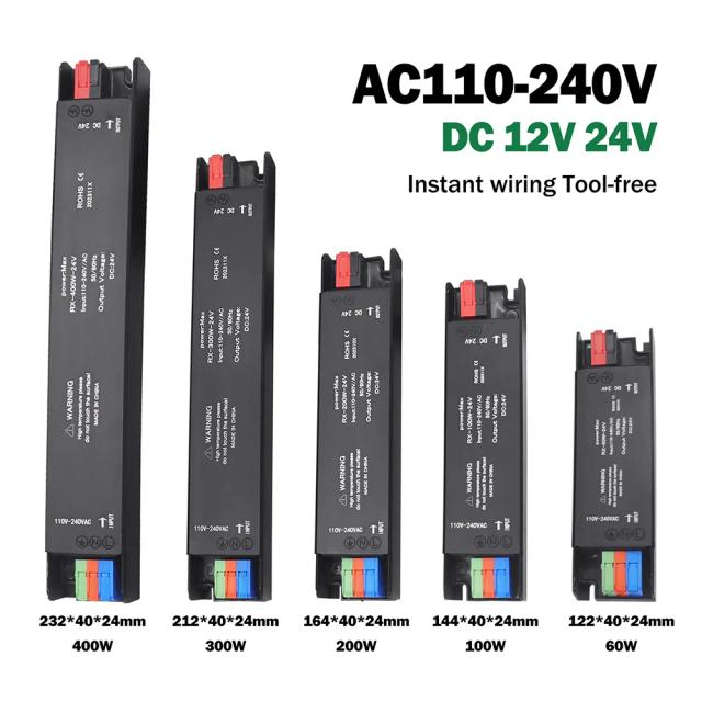 Transformador de Iluminação Ultrafino 12V/24V 60W-400W para LED e CCTV