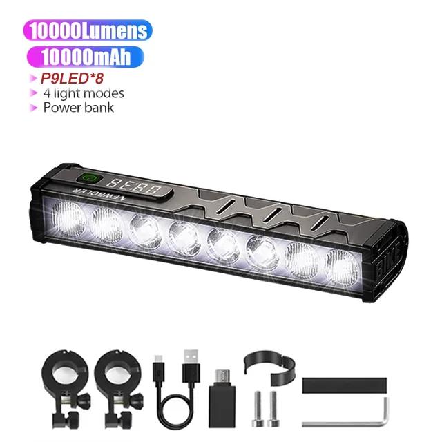Farol de Bicicleta 10000mAh 17 LEDs 10000 Lumens Luz Frontal Recarregável