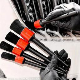 Conjunto de escova para detalhamento de carro, 5 peças-preto e vermelho, ideal para painel, aberturas de ar, rodas e muito mais-alça de plástico durável para eficiência - Image 2